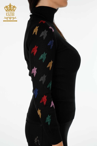 Venta al por mayor Suéter punto para mujer estampado colorido negro - 14731 | kazee - Thumbnail