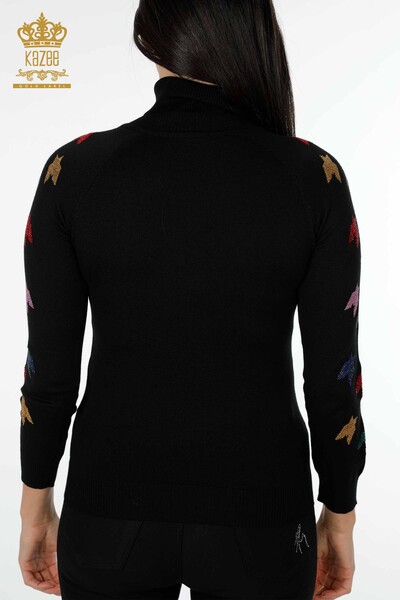 Venta al por mayor Suéter punto para mujer estampado colorido negro - 14731 | kazee - Thumbnail