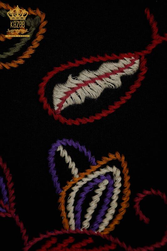 Venta al por mayor Suéter de punto para mujer con estampado colorido negro - 15844 | kazee