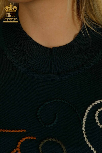Venta al por mayor Suéter de Punto para Mujer Estampado de Colores Verde Oscuro - 15844 | kazee - Thumbnail