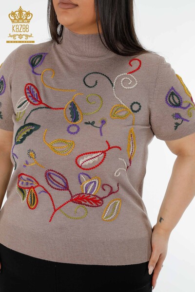 Venta al por mayor Suéter de punto para mujer con estampado colorido de visón - 15844 | kazee - Thumbnail