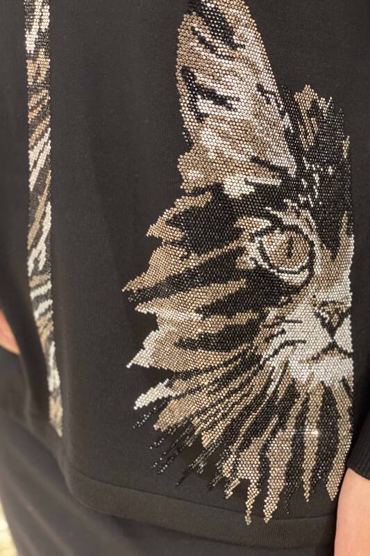Venta al por mayor Suéter de punto para mujer Patrón de gato bordado con piedra de color - 16440 | kazee