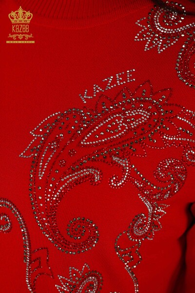 Venta al por mayor Suéter de punto para mujer Cristal Piedra bordada Rojo - 30013 | kazee - 3