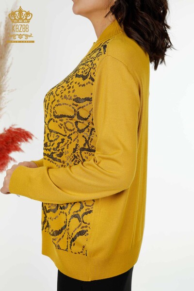 Venta al por mayor Suéter de punto para mujer Crystal Stone bordado Saffron - 30008 | kazee - Thumbnail