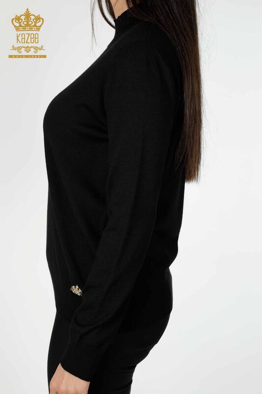 Venta al por mayor Suéter de Punto de Mujer Cuello Alto Básico Negro - 16663 | kazee
