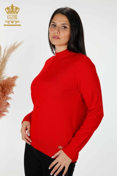 Venta al por mayor Suéter de Punto de Mujer Cuello Alto Logotipo Básico Rojo - 16663 | kazee - Thumbnail