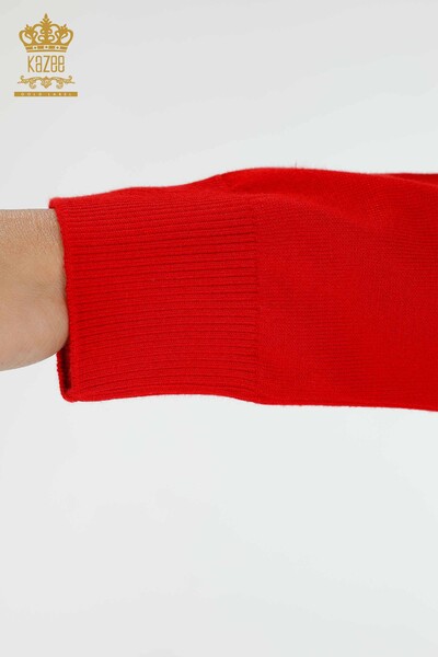 Venta al por mayor Suéter de Punto de Mujer Cuello Alto Logotipo Básico Rojo - 16663 | kazee - Thumbnail