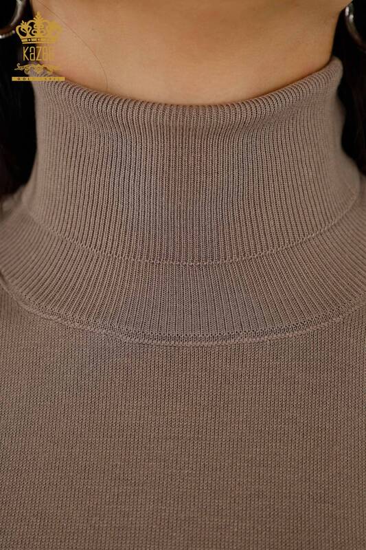 Venta al por mayor de punto para mujer - Cuello alto Básico Mink - 11122 | kazee