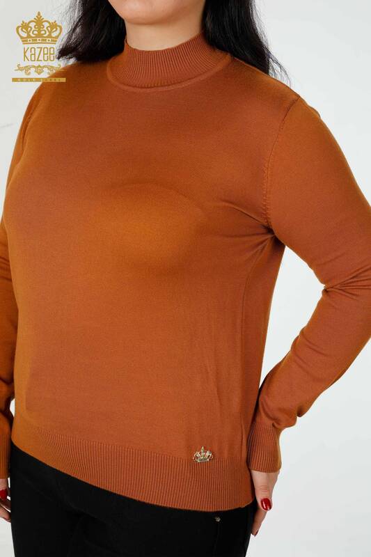 Venta al por mayor Suéter de punto para mujer con cuello levantado Basic Tan - 16663 | kazee