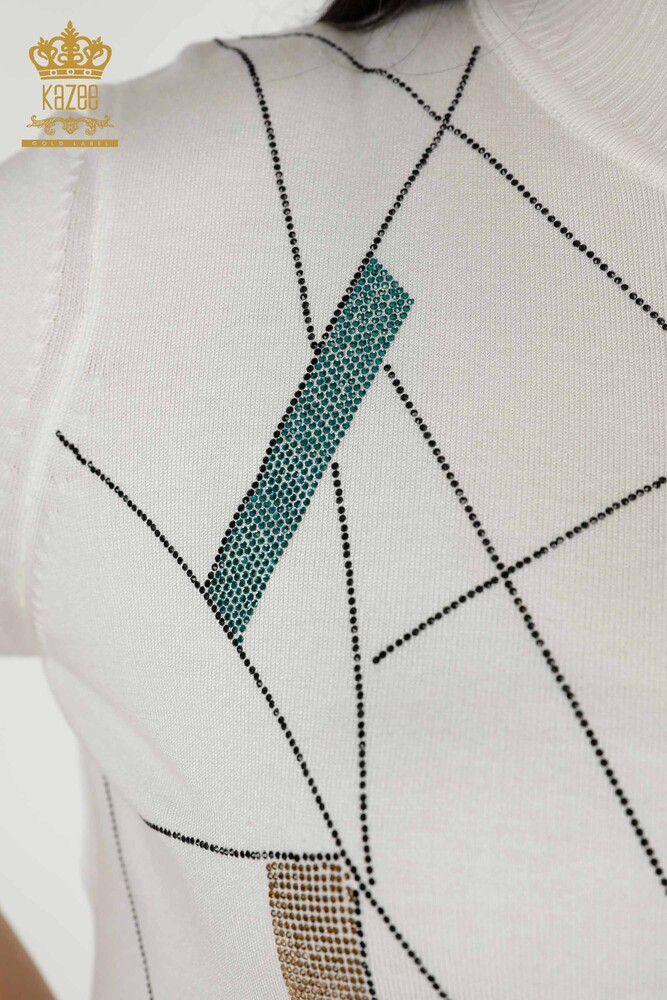 Venta al por mayor Suéter de punto para mujer Stand Ecru - 30078 | kazee - 3