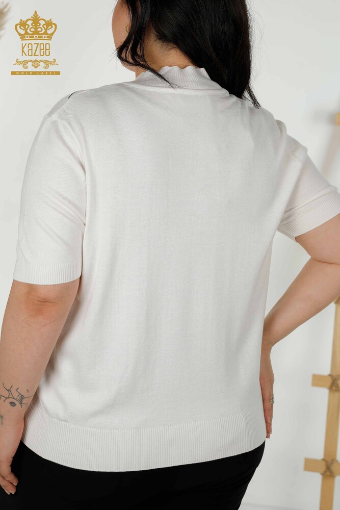 Venta al por mayor Suéter de punto para mujer Stand Ecru - 30078 | kazee - 9