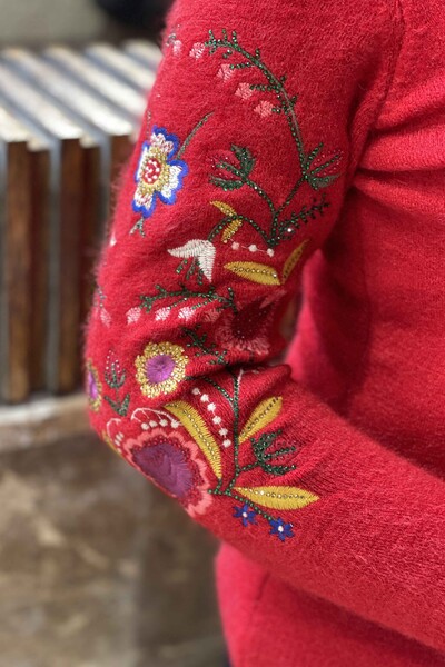 Venta al por mayor Suéter de punto de mujer con cuello de pie Floral Angora - 18868 | kazee - Thumbnail