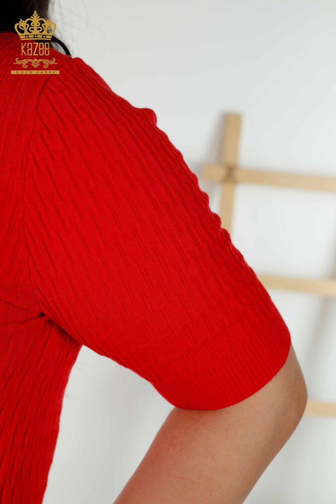 Venta al por mayor Suéter de punto para mujer - Cuello alto - Rojo - 30338 | kazee - 5
