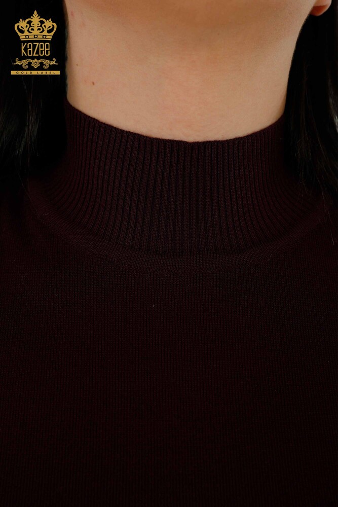 Venta al por mayor Suéter de punto para mujer - Cuello alto - Viscosa - Ciruela - 16168 | kazee - 3