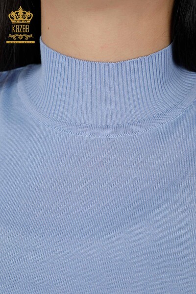 Venta al por mayor Suéter de Punto de Mujer Cuello Alto Viscosa Azul Claro - 16168 | kazee - Thumbnail