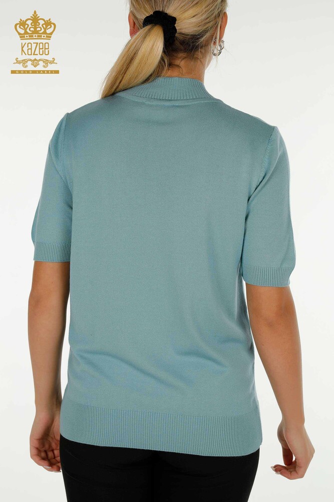 Venta al por mayor Suéter de mujer - Cuello alto - Viscosa - Azul claro - 16168 | kazee - 7