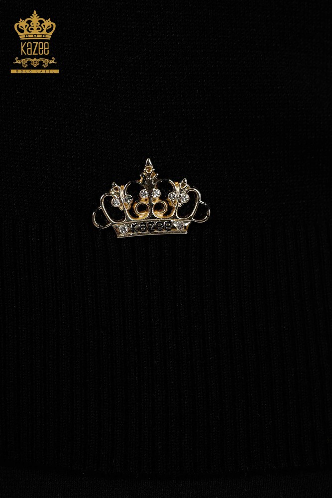 Venta al por mayor Suéter de mujer - Cuello alto - Viscosa - Negro - 16168 | kazee - 5