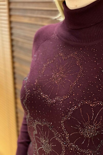 Venta al por mayor Suéter de punto de mujer con patrón floral de cuello alto - 15881 | kazee - Thumbnail