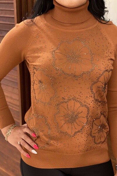 Venta al por mayor Suéter de punto de mujer con patrón floral de cuello alto - 15881 | kazee - Thumbnail