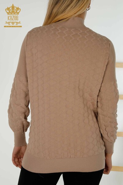 Venta al por mayor Suéter de Punto para Mujer - Cuello Detallado - Beige - 30363 | kazee - Thumbnail