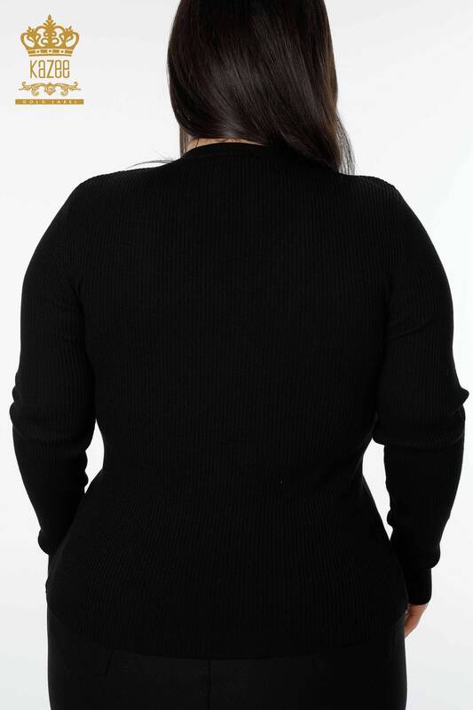 Venta al por mayor Suéter de punto para mujer con cuello en V negro - 16249 | kazee