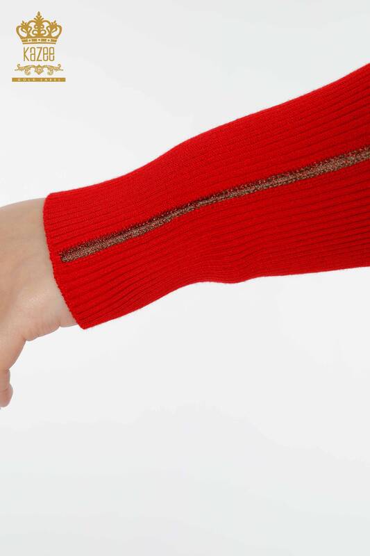Venta al por mayor Suéter de punto para mujer con cuello en V rojo - 16249 | kazee