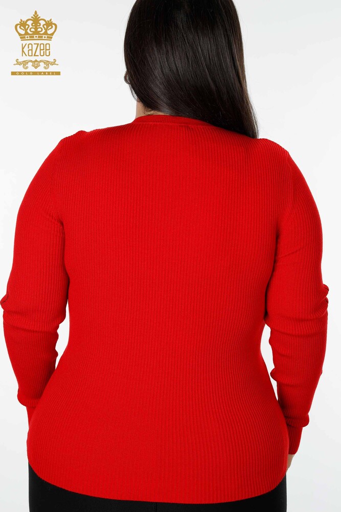 Venta al por mayor Suéter de punto para mujer con cuello en V rojo - 16249 | kazee - 6