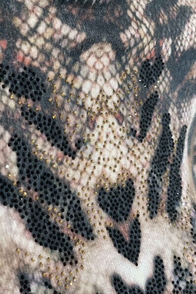 Venta al por mayor Suéter de punto de mujer con estampado digital de cuello alto de angora - 18820 | kazee - Thumbnail