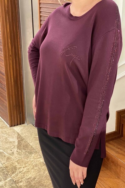 Venta al por mayor de prendas de punto para mujer, suéter con rayas de piedra bordadas - 15814 | kazee - Thumbnail