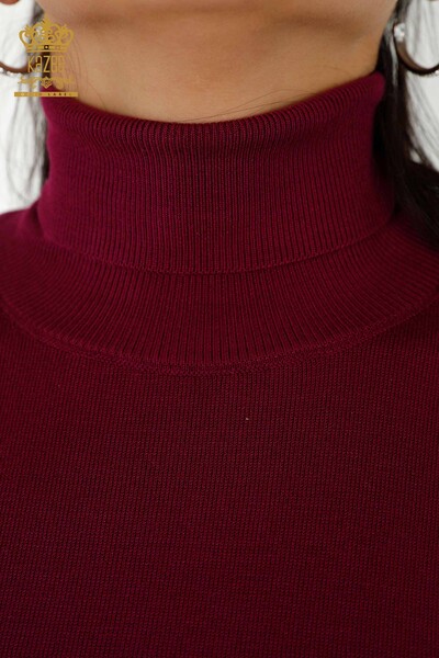 Venta al por mayor Suéter de punto para mujer Cuello alto Básico - Púrpura - 11122 | kazee - Thumbnail