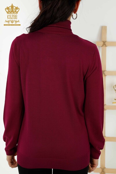 Venta al por mayor Suéter de punto para mujer Cuello alto Básico - Púrpura - 11122 | kazee - Thumbnail