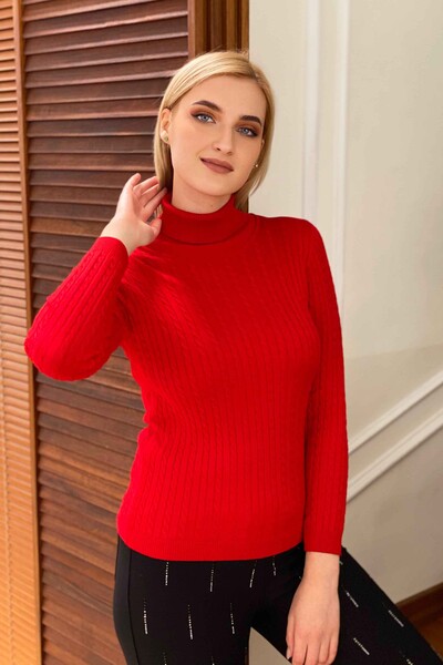Venta al por mayor de prendas de punto para mujer suéter de cuello alto tejido de pelo básico - 15224 | kazee - Thumbnail