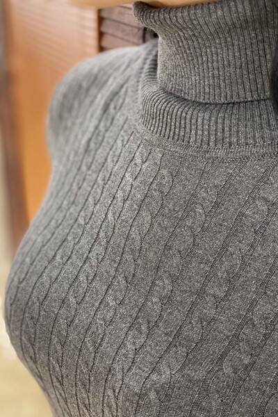 Venta al por mayor de prendas de punto para mujer suéter de cuello alto tejido de pelo básico - 15224 | kazee - Thumbnail