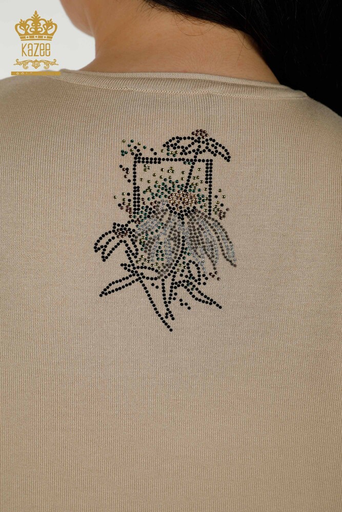 Venta al por mayor Suéter de punto para mujer - Patrón floral - Beige - 16963 | kazee - 8