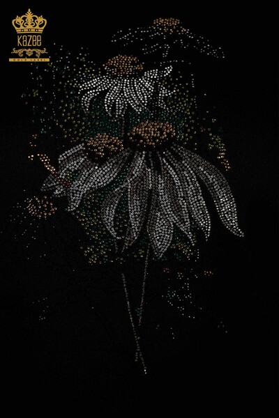 Venta al por mayor Suéter de punto para mujer - Patrón floral - Negro - 16963 | kazee - Thumbnail