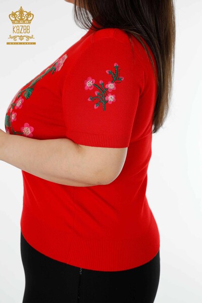 Venta al por mayor Suéter de Punto para Mujer Estampado Floral Rojo - 16769 | kazee - Thumbnail