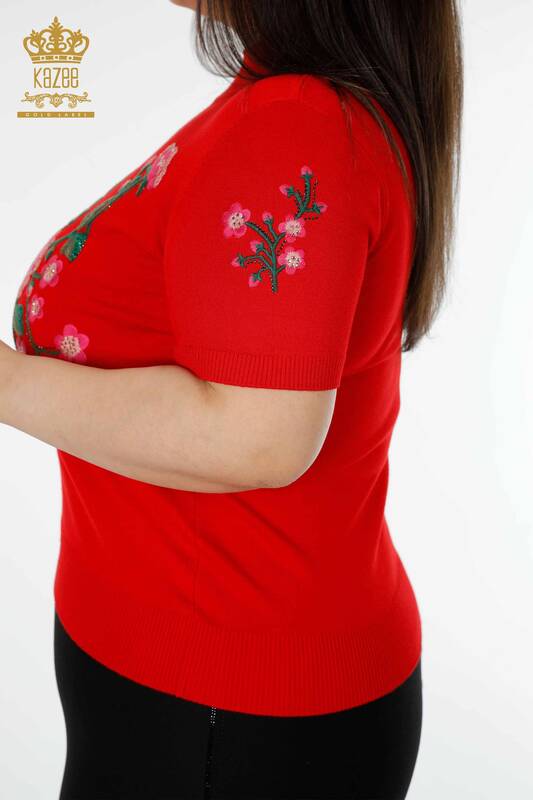 Venta al por mayor Suéter de Punto para Mujer Estampado Floral Rojo - 16769 | kazee