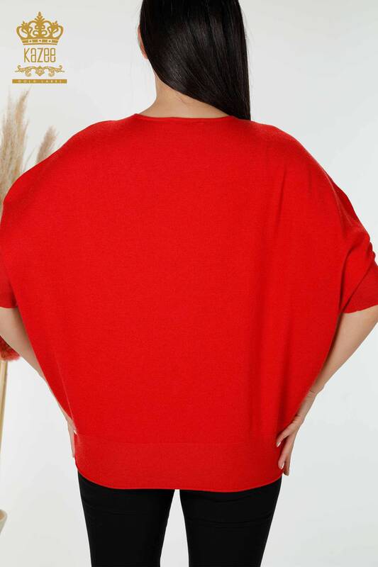 Venta al por mayor Suéter de punto para mujer con patrón floral rojo - 16800 | kazee