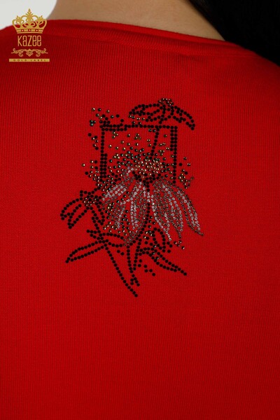 Venta al por mayor Suéter de punto para mujer - Patrón floral - Rojo - 16963 | kazee - Thumbnail