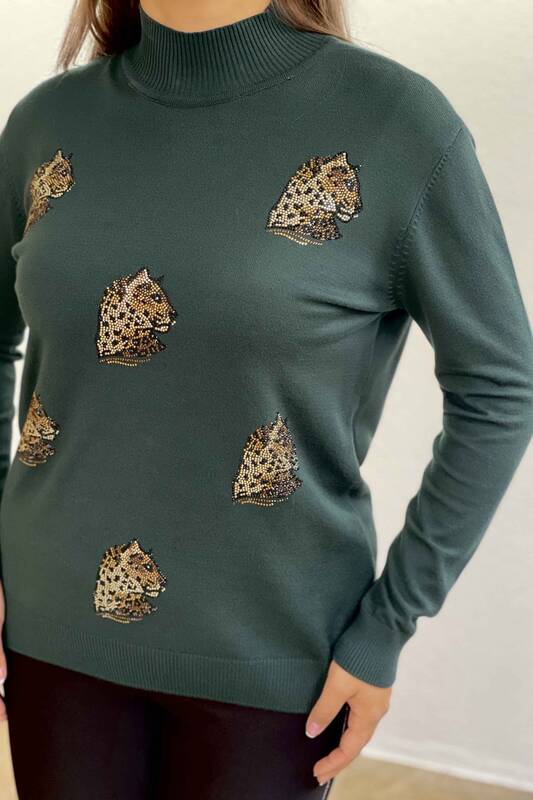 Venta al por mayor Suéter de punto para mujer Patrón de leopardo bordado - 16584 | kazee