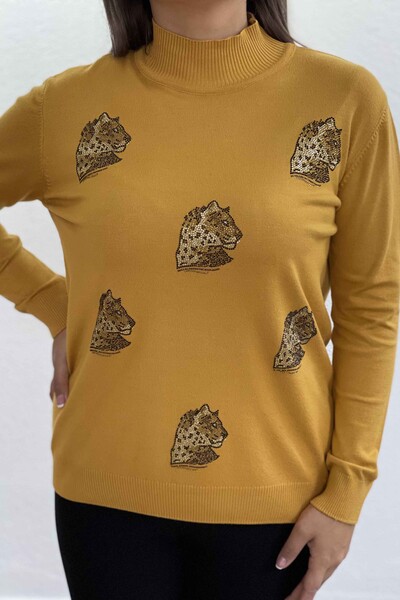 Venta al por mayor Suéter de punto para mujer Patrón de leopardo bordado - 16584 | kazee - Thumbnail