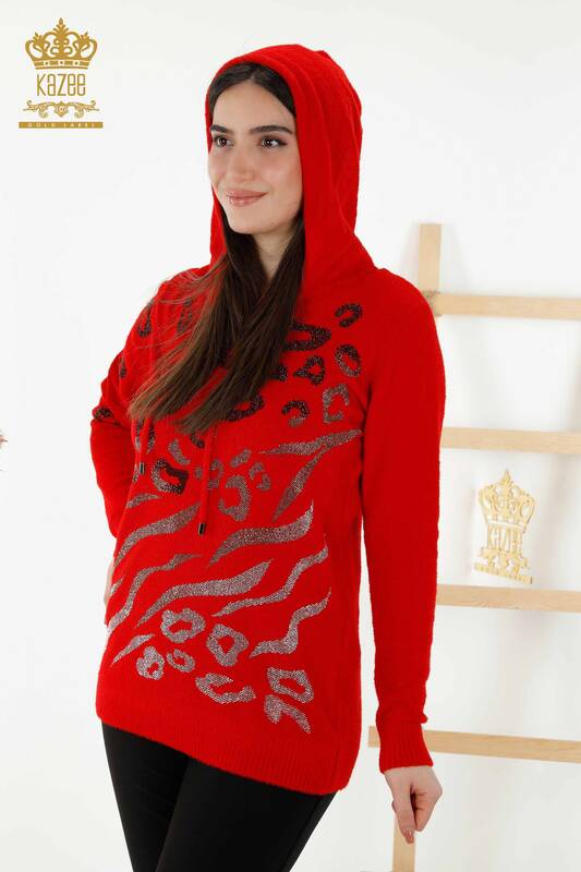 Venta al por mayor Suéter de Mujer - Leopardo Bordado Piedra Rojo - 40004 | kazee