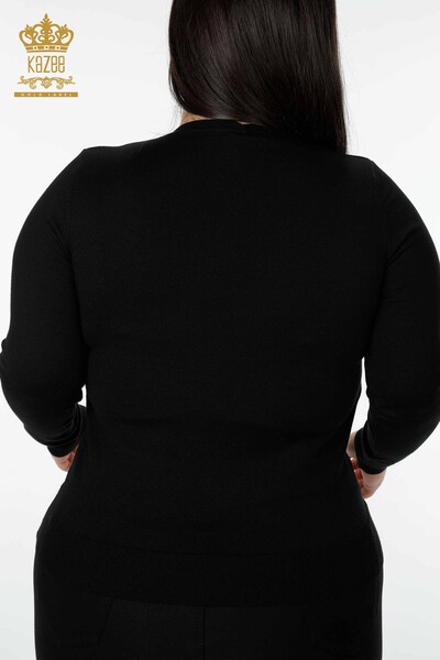 Venta al por mayor Suéter de punto para mujer Logo V Neck Black - 15685 | kazee - Thumbnail
