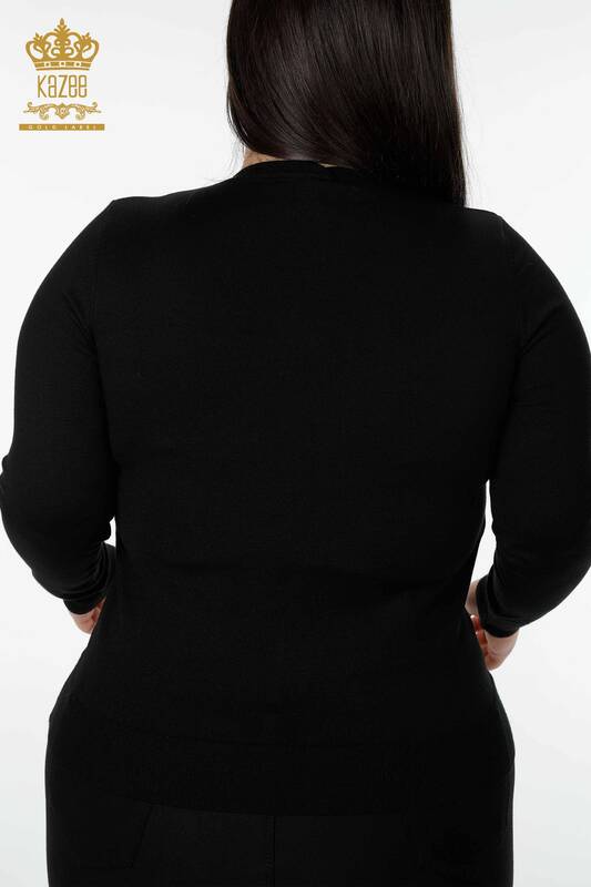 Venta al por mayor Suéter de punto para mujer Logo V Neck Black - 15685 | kazee