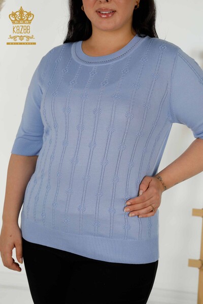 Venta al por mayor Suéter de punto de mujer de manga corta azul - 30129 | kazee - Thumbnail