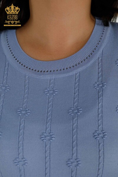 Venta al por mayor Suéter de punto de mujer de manga corta azul - 30129 | kazee - Thumbnail