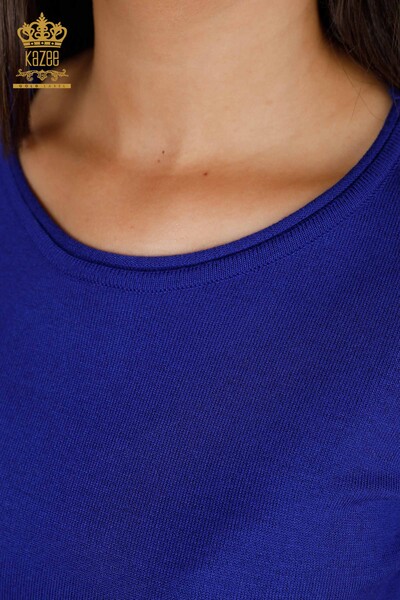 Venta al por mayor Suéter de punto de mujer de manga corta con cuello redondo Logo - 15943 | kazee - Thumbnail