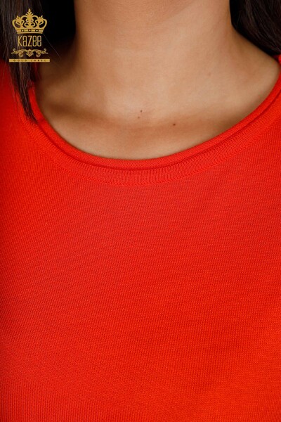 Venta al por mayor Suéter de punto de mujer de manga corta con cuello redondo Logo - 15943 | kazee - Thumbnail