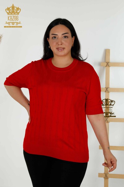 Venta al por mayor Suéter de punto de mujer de manga corta rojo - 30129 | kazee - Thumbnail