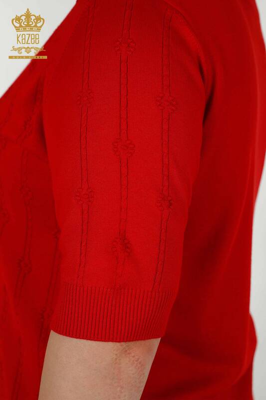 Venta al por mayor Suéter de punto de mujer de manga corta rojo - 30129 | kazee